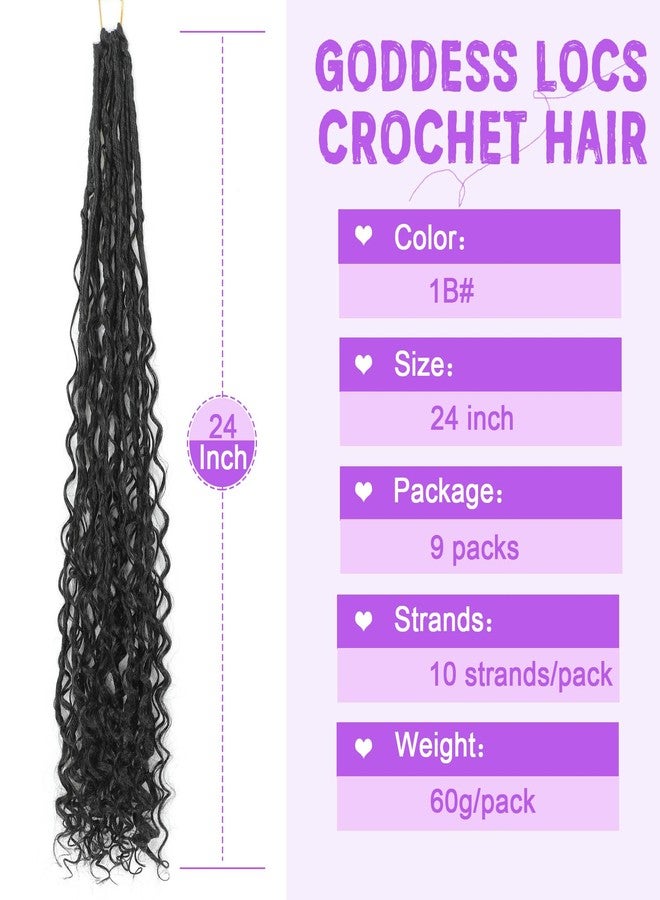 شعر كروشيه Goddess Locs بطول 24 بوصة، 9 عبوات، لون أسود طبيعي 1B#، شعر كروشيه Boho Faux Locs مع أطراف مجعدة، شعر Bohemian Locs جاهز للتصفيف للنساء (أسود طبيعي) - Image 2
